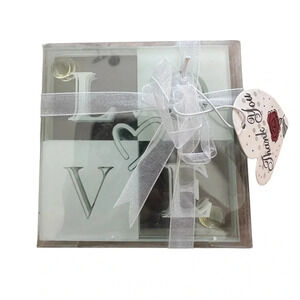 Glass LOVE Coaster Set Romantic Home Decor Gift Set